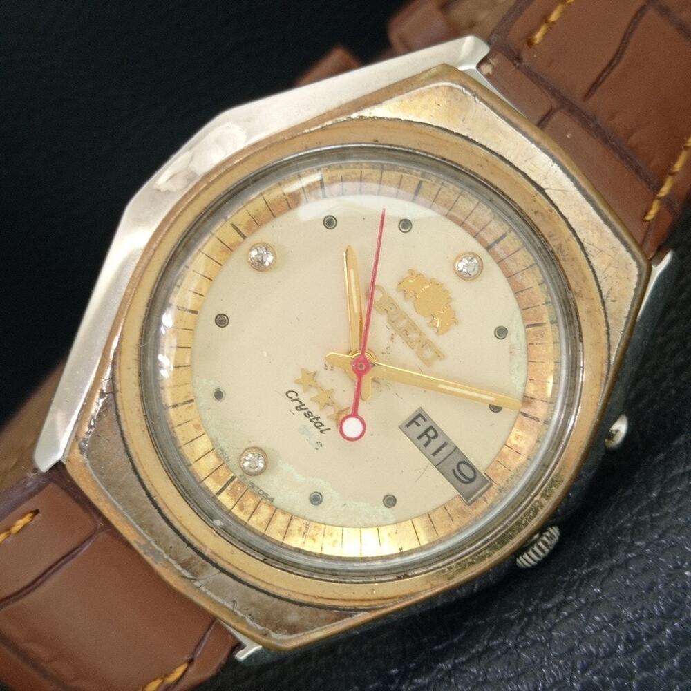Vintage 1988 Orient Automatic Mens Gold Watch W/daydate & Champagne accents